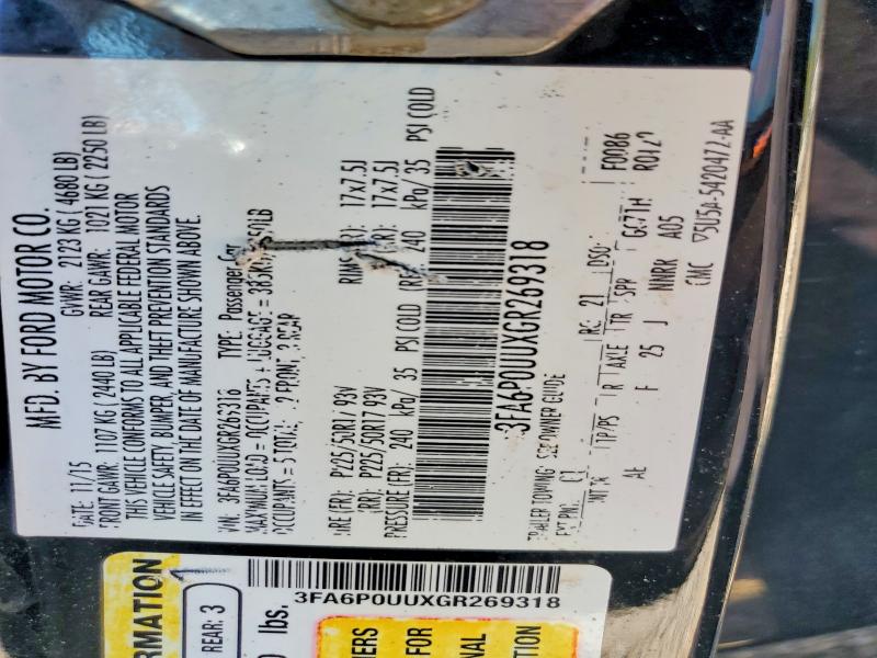 49894116 :رقم المزاد ، 3FA6P0UUXGR269318 vin ، 2016 Ford Fusion مزاد بيع