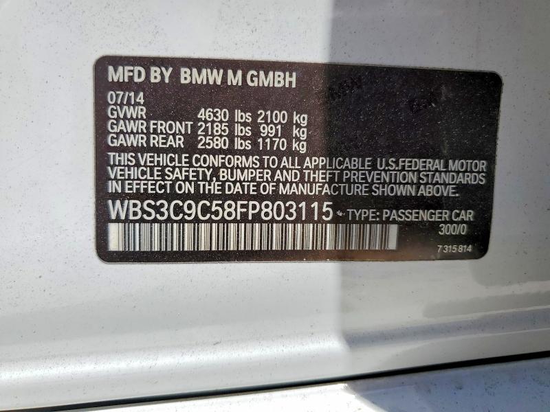 2015 Bmw M3 მანქანა იყიდება აუქციონზე, vin: WBS3C9C58FP803115, აუქციონის ნომერი: 51591906
