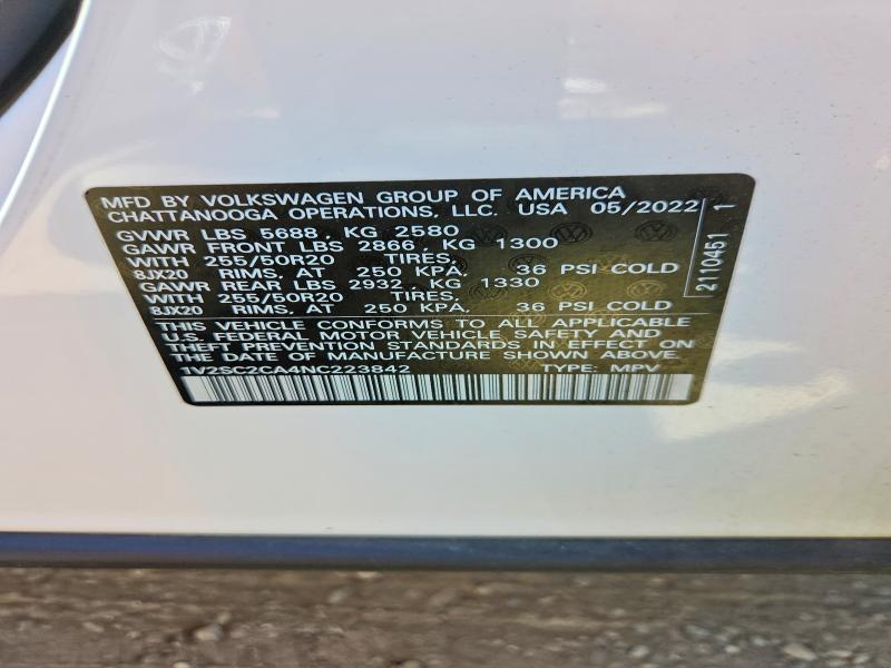 Продажа на аукционе авто 2022 Volkswagen Atlas Cross Sport, vin: 1V2SC2CA4NC223842, номер лота: 49921266