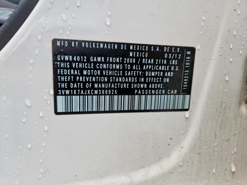Продаж на аукціоні авто 2012 Volkswagen Jetta, vin: 3VW1K7AJXCM386925, номер лоту: 47960806