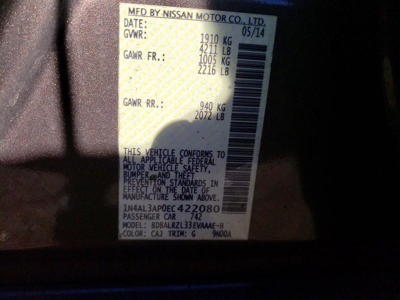 2014 Nissan Altima მანქანა იყიდება აუქციონზე, vin: 1N4AL3AP0EC422080, აუქციონის ნომერი: 51348296