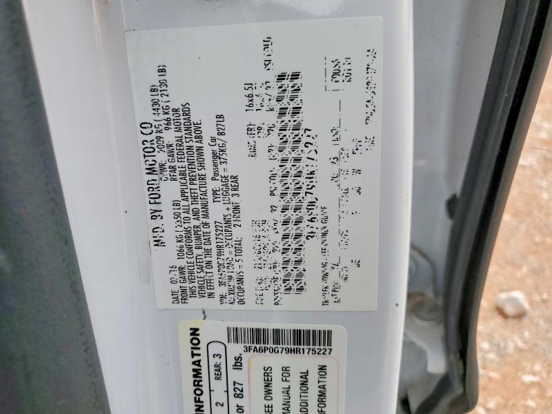 49513496 :رقم المزاد ، 3FA6P0G79HR175227 vin ، 2017 Ford Fusion مزاد بيع