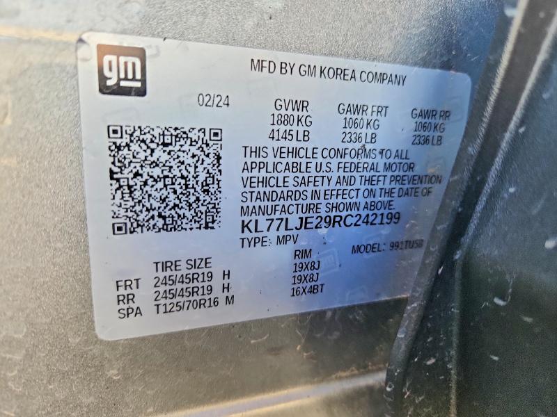 49283476 :رقم المزاد ، KL77LJE29RC242199 vin ، 2024 Chevrolet Trax مزاد بيع