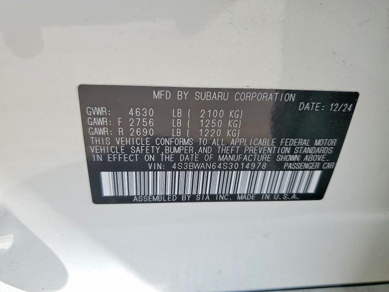 2025 Subaru Legacy მანქანა იყიდება აუქციონზე, vin: 4S3BWAN64S3014978, აუქციონის ნომერი: 49786496