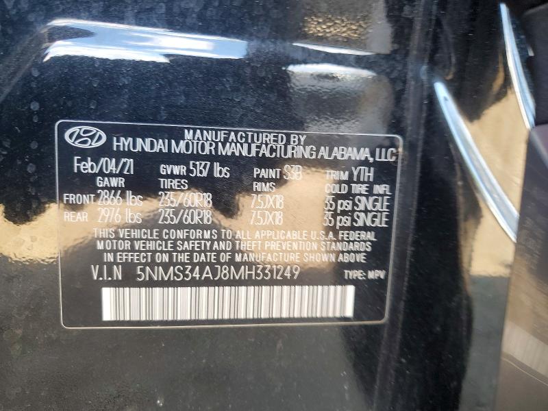 Продаж на аукціоні авто 2021 Hyundai Santa Fe, vin: 5NMS34AJ8MH331249, номер лоту: 50284896