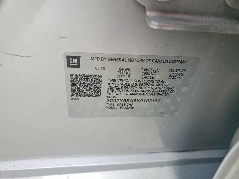49924676 :رقم المزاد ، 2G11Y5SA5K9102167 vin ، 2019 Chevrolet Impala مزاد بيع