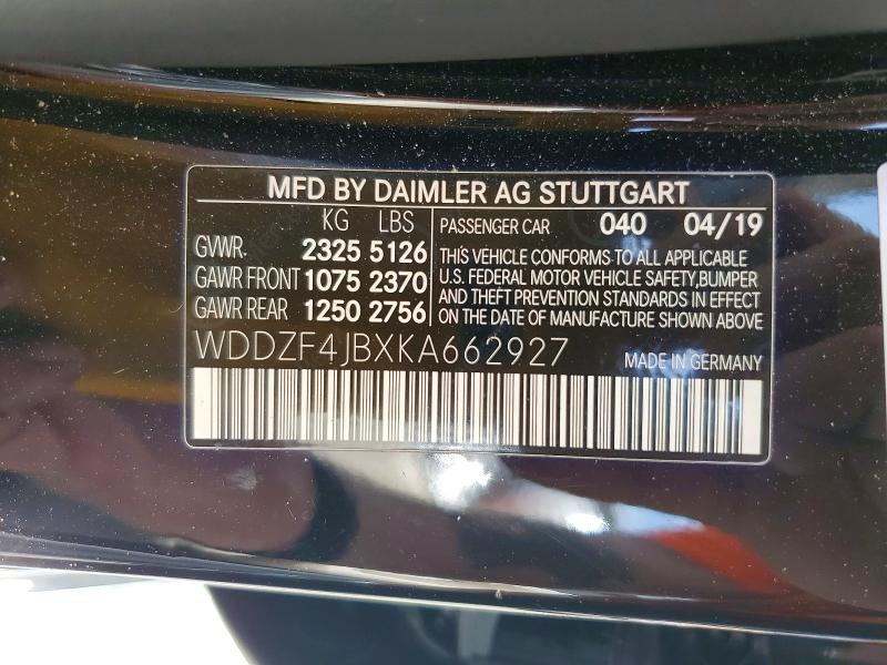 47896216 :رقم المزاد ، WDDZF4JBXKA662927 vin ، 2019 Mercedes-benz E مزاد بيع