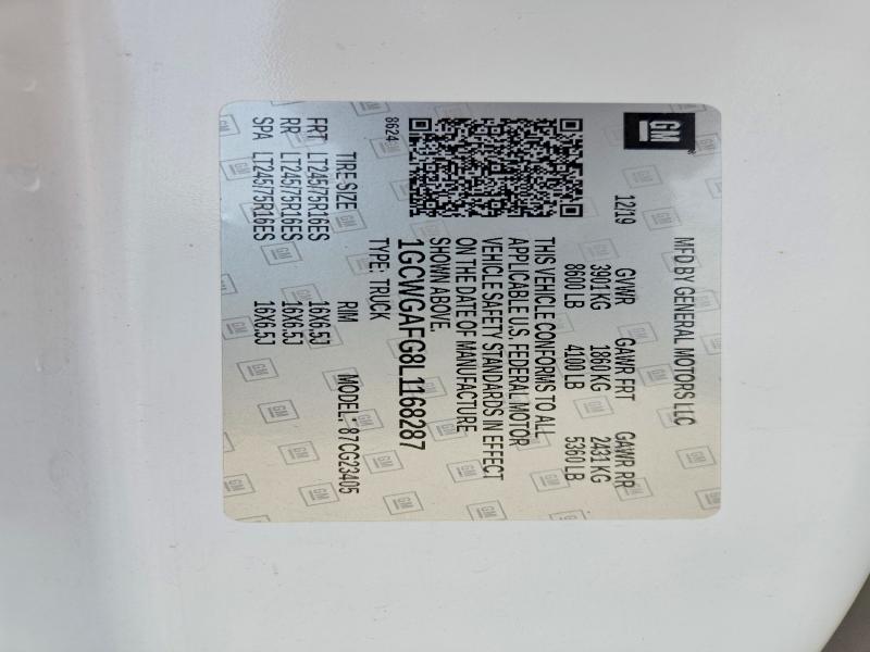 Aukcja sprzedaży 2020 Chev Express G2500, vin: 1GCWGAFG8L1168287, numer aukcji: 48901896