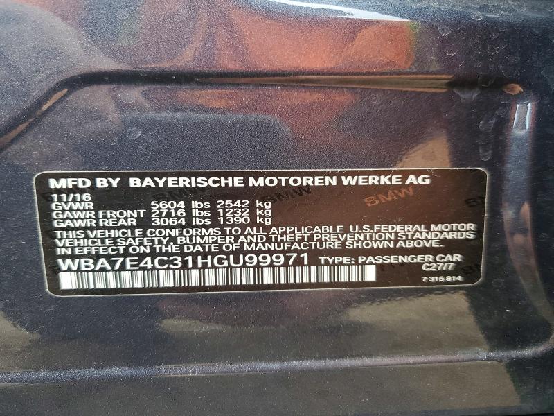 2017 Bmw 740 მანქანა იყიდება აუქციონზე, vin: WBA7E4C31HGU99971, აუქციონის ნომერი: 51148866