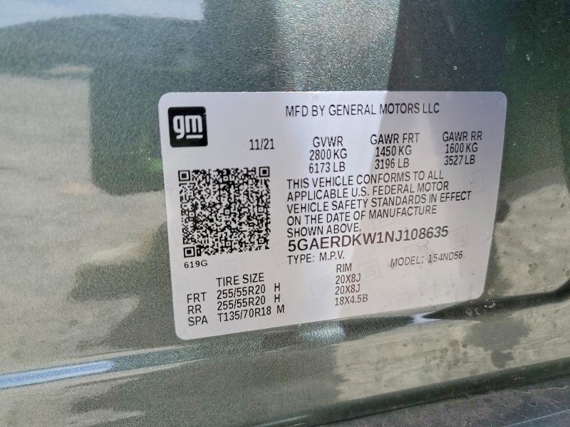 Aukcja sprzedaży 2022 Buick Enclave, vin: 5GAERDKW1NJ108635, numer aukcji: 48780626