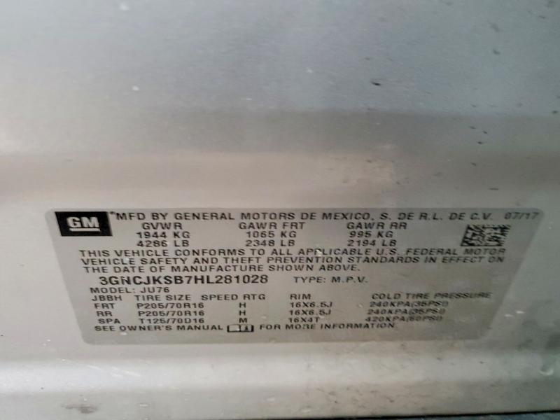 Продажа на аукционе авто 2017 Chevrolet Trax, vin: 3GNCJKSB7HL281028, номер лота: 50643046