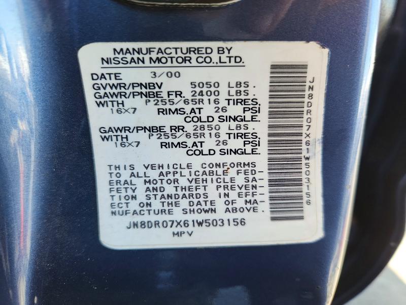 Aukcja sprzedaży 2001 Nissan Pathfinder, vin: JN8DR07X61W503156, numer aukcji: 51545396