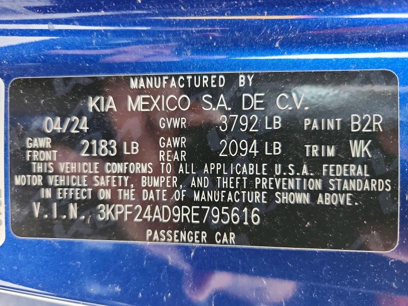 Aukcja sprzedaży 2024 Kia Forte, vin: 3KPF24AD9RE795616, numer aukcji: 51772776