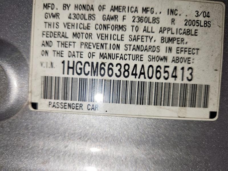 49676496 :رقم المزاد ، 1HGCM66384A065413 vin ، 2004 Honda Accord مزاد بيع
