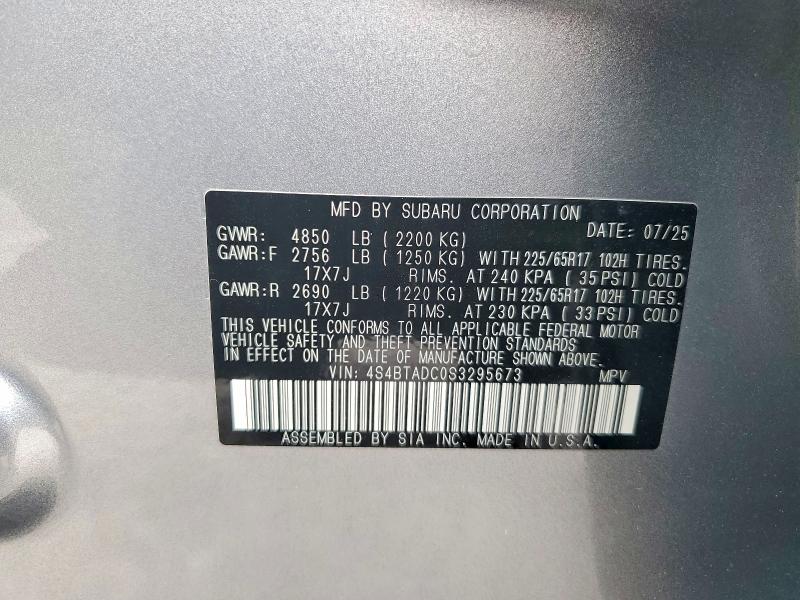 Aukcja sprzedaży 2025 Subaru Outback, vin: 4S4BTADC0S3295673, numer aukcji: 50897686