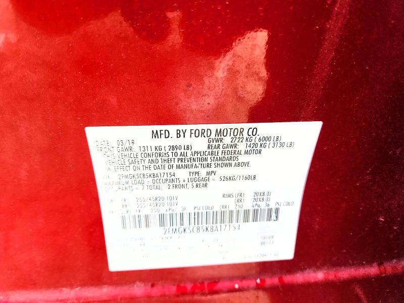 46637796 :رقم المزاد ، 2FMGK5C85KBA17154 vin ، 2019 Ford Flex مزاد بيع