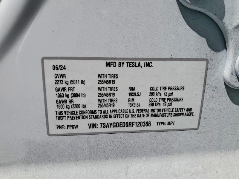 2024 Tesla Model Y მანქანა იყიდება აუქციონზე, vin: 7SAYGDED0RF120366, აუქციონის ნომერი: 48856446
