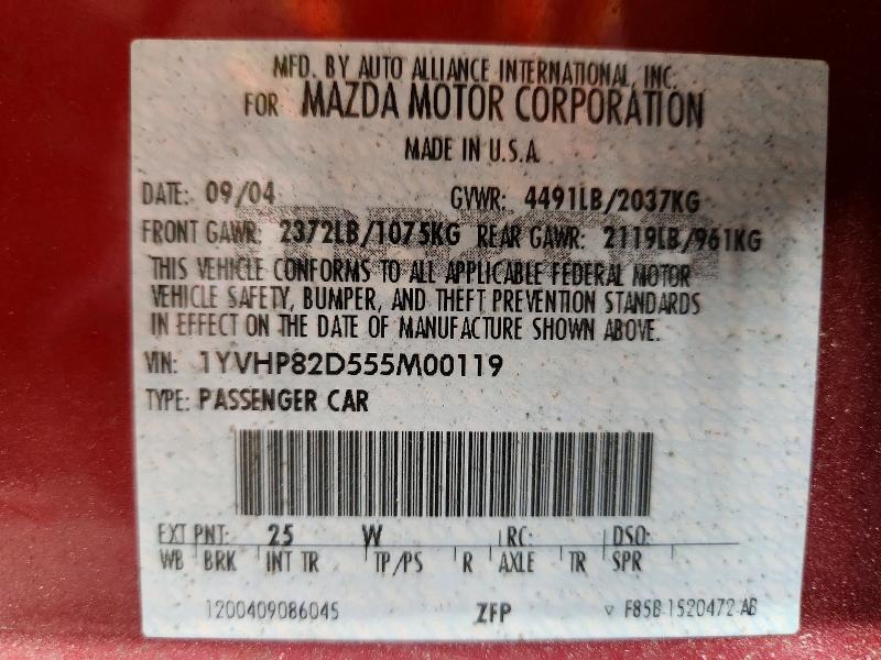 Aukcja sprzedaży 2005 Mazda 6, vin: 1YVHP82D555M00119, numer aukcji: 50495816
