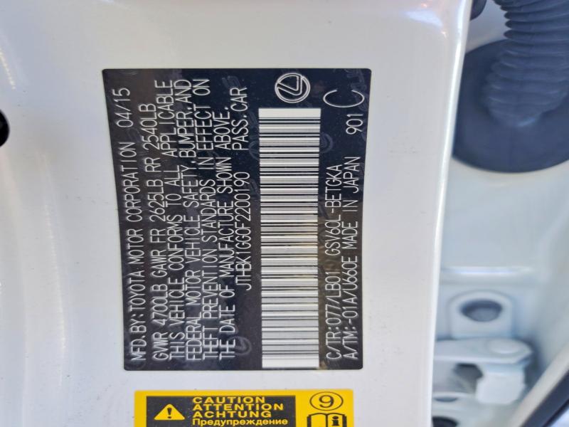2015 Lexus Es მანქანა იყიდება აუქციონზე, vin: JTHBK1GG0F2200190, აუქციონის ნომერი: 49971276