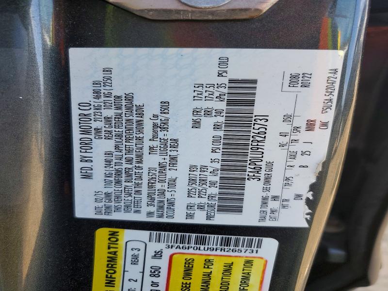 Aukcja sprzedaży 2015 Ford Fusion, vin: 3FA6P0LU9FR265731, numer aukcji: 51179726
