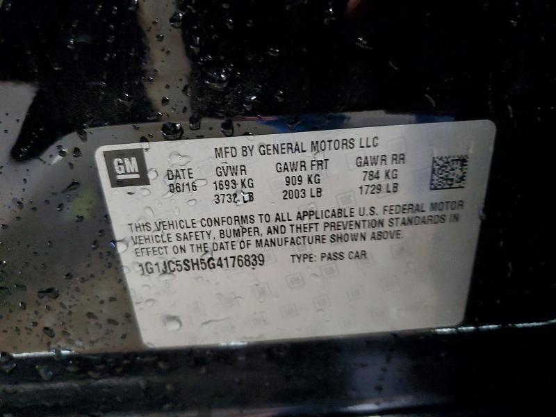 2016 Chevrolet Sonic მანქანა იყიდება აუქციონზე, vin: 1G1JC5SH5G4176839, აუქციონის ნომერი: 51530216