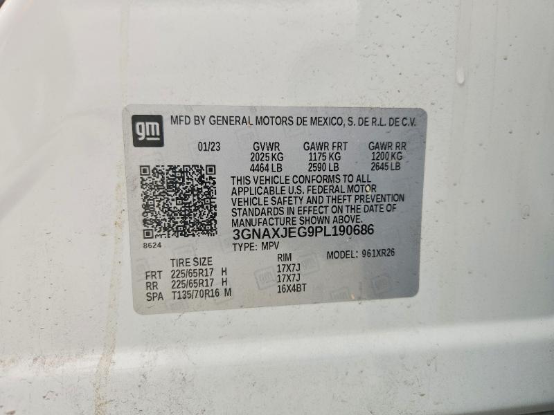 2023 Chevrolet Equinox მანქანა იყიდება აუქციონზე, vin: 3GNAXJEG9PL190686, აუქციონის ნომერი: 50763416