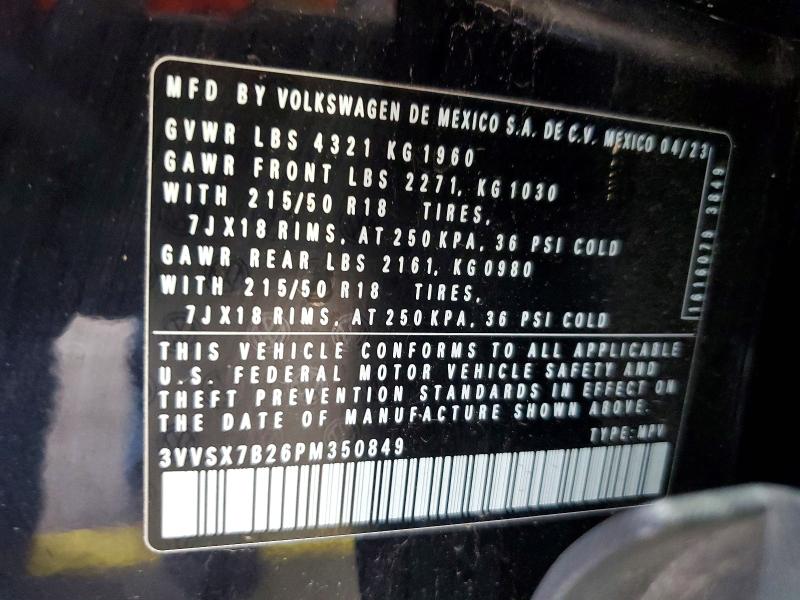 2023 Volkswagen Taos მანქანა იყიდება აუქციონზე, vin: 3VVSX7B26PM350849, აუქციონის ნომერი: 49958666