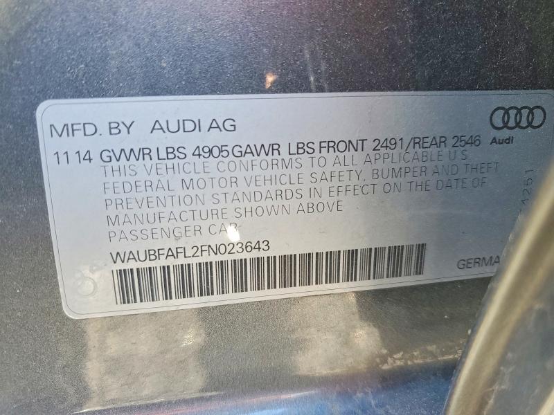 Продаж на аукціоні авто 2015 Audi A4, vin: WAUBFAFL2FN023643, номер лоту: 50601426