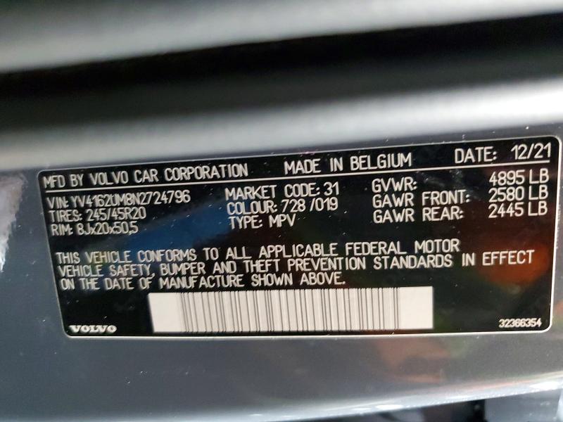 Продаж на аукціоні авто 2022 Volvo Xc40, vin: YV4162UM8N2724796, номер лоту: 48957046