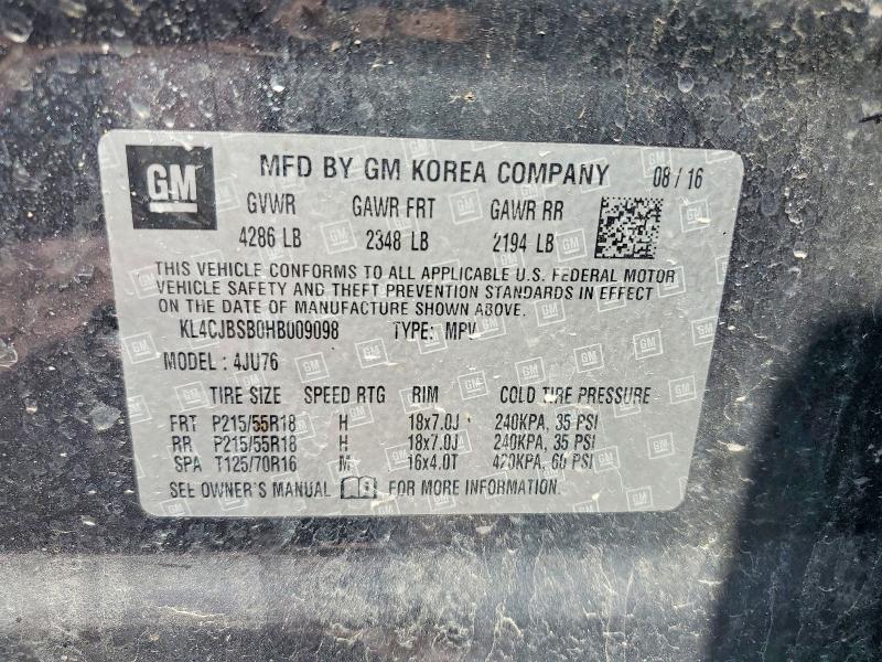 51865766 :رقم المزاد ، KL4CJBSB0HB009098 vin ، 2017 Buick Encore مزاد بيع