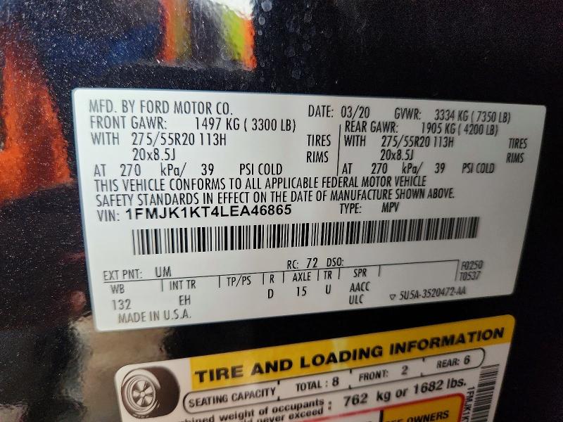 2020 Ford Expedition მანქანა იყიდება აუქციონზე, vin: 1FMJK1KT4LEA46865, აუქციონის ნომერი: 51316056