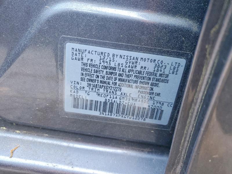 50469106 :رقم المزاد ، 3N1AB7APXGY212278 vin ، 2016 Nissan Sentra مزاد بيع