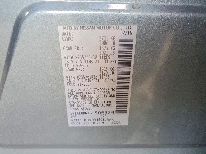 Aukcja sprzedaży 2016 Infiniti Qx60, vin: 5N1AL0MM4GC506329, numer aukcji: 50050796