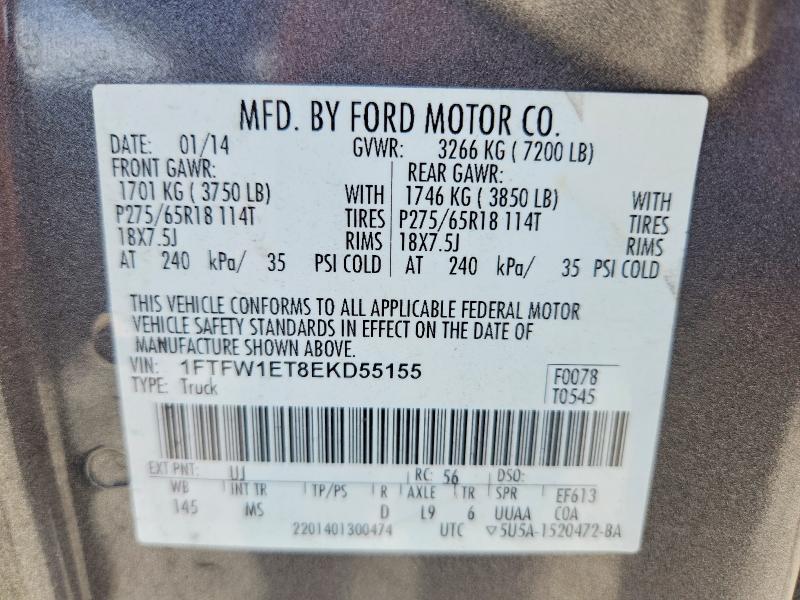 48974566 :رقم المزاد ، 1FTFW1ET8EKD55155 vin ، 2014 Ford F150 مزاد بيع