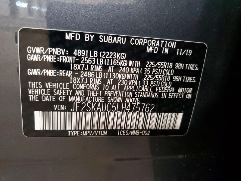 Продажа на аукционе авто 2020 Subaru Forester, vin: JF2SKAUC5LH475762, номер лота: 51423986