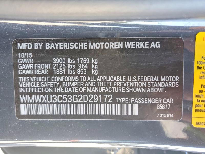 Aukcja sprzedaży 2016 Mini Cooper, vin: WMWXU3C53G2D29172, numer aukcji: 49588006