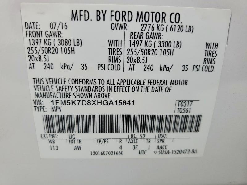Aukcja sprzedaży 2017 Ford Explorer, vin: 1FM5K7D8XHGA15841, numer aukcji: 48281486