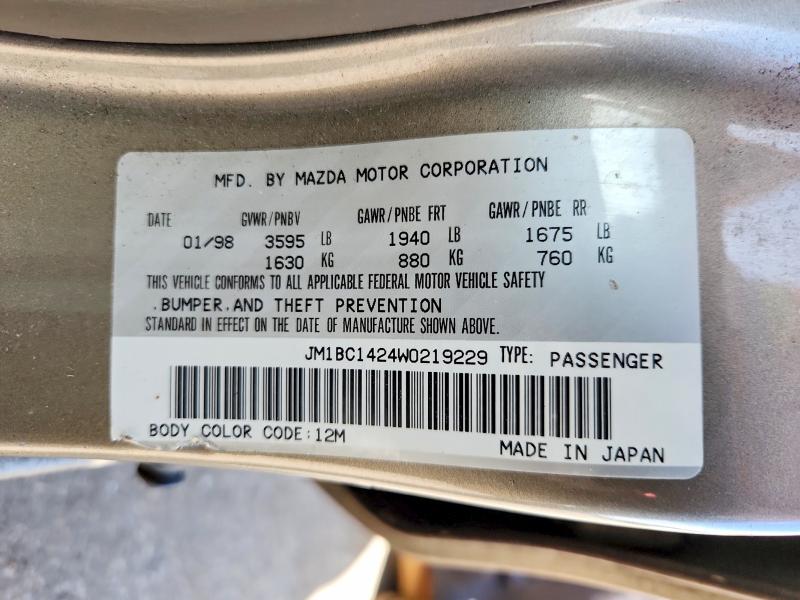 Aukcja sprzedaży 1998 Mazda Protege, vin: JM1BC1424W0219229, numer aukcji: 51718656