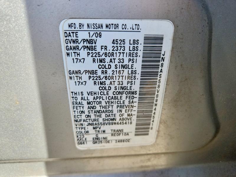 Продаж на аукціоні авто 2009 Nissan Rogue, vin: JN8AS58V89W445418, номер лоту: 49985746