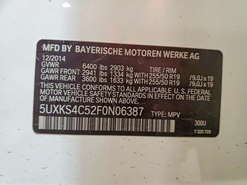 48791106 :رقم المزاد ، 5UXKS4C52F0N06387 vin ، 2015 Bmw X5 مزاد بيع