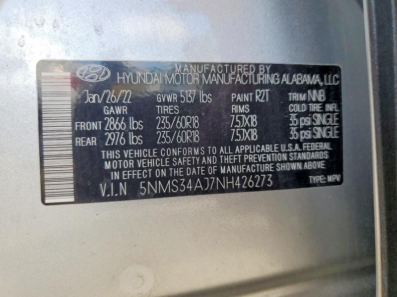 Продажа на аукционе авто 2022 Hyundai Santa Fe, vin: 5NMS34AJ7NH426273, номер лота: 50497636