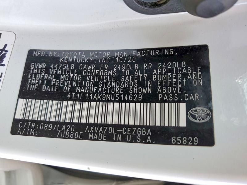 2021 Toyota Camry მანქანა იყიდება აუქციონზე, vin: 4T1F11AK9MU514629, აუქციონის ნომერი: 51764916