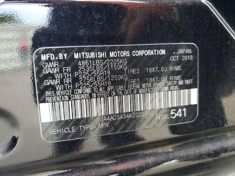 Aukcja sprzedaży 2019 Mitsubishi Outlander, vin: JA4AD3A34KZ020845, numer aukcji: 51293466