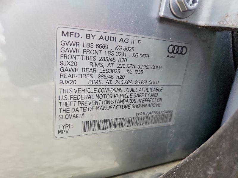 2018 Audi Q7 მანქანა იყიდება აუქციონზე, vin: WA1LAAF76JD024666, აუქციონის ნომერი: 51499186