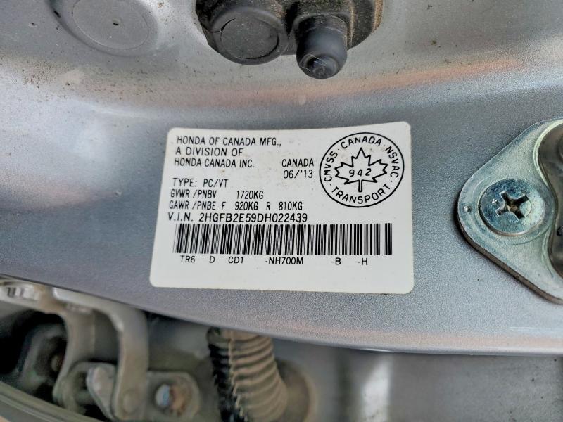 2013 Honda Civic მანქანა იყიდება აუქციონზე, vin: 2HGFB2E59DH022439, აუქციონის ნომერი: 47888076