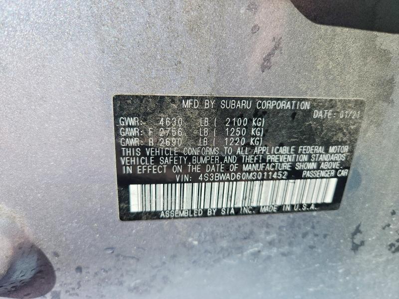 Продаж на аукціоні авто 2021 Subaru Legacy, vin: 4S3BWAD60M3011452, номер лоту: 51493506