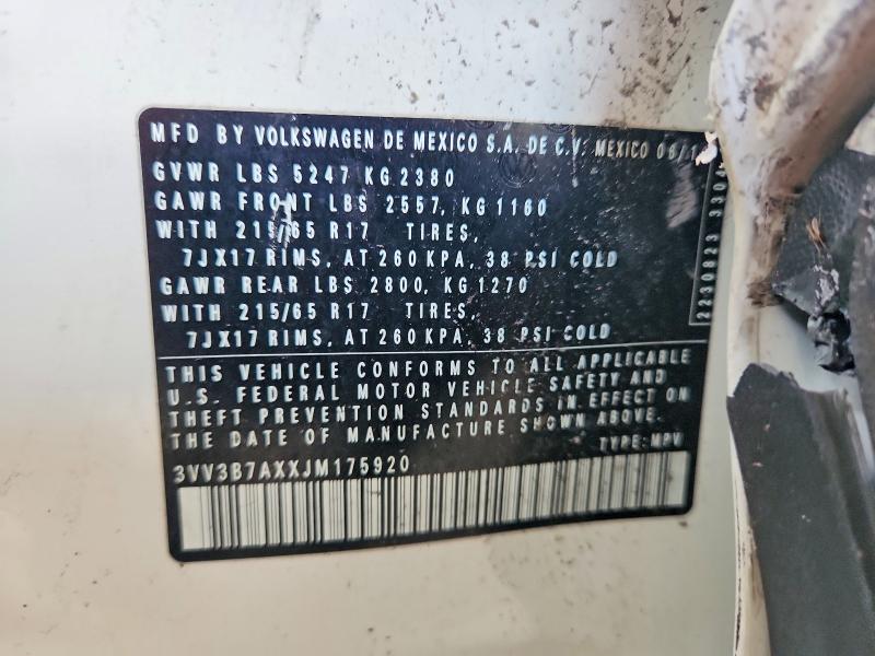 Продажа на аукционе авто 2018 Volkswagen Tiguan, vin: 3VV3B7AXXJM175920, номер лота: 49588396