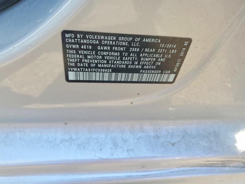 Aukcja sprzedaży 2015 Volkswagen Passat, vin: 1VWAT7A31FC039925, numer aukcji: 51276716