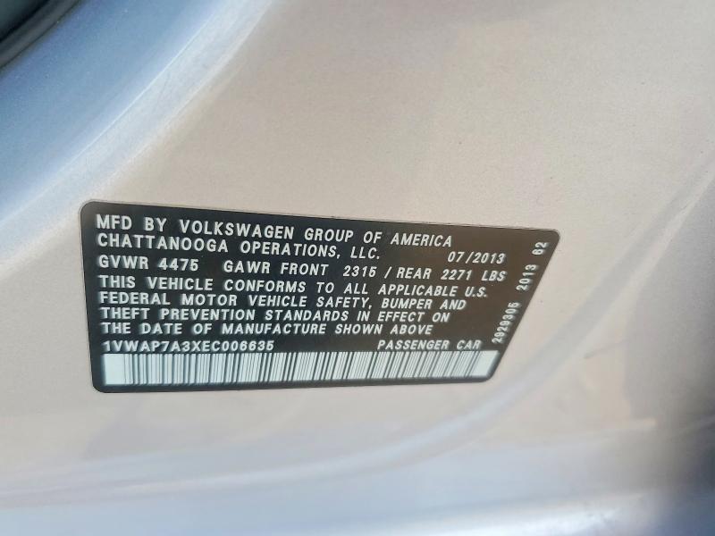 Aukcja sprzedaży 2014 Volkswagen Passat, vin: 1VWAP7A3XEC006635, numer aukcji: 50100756