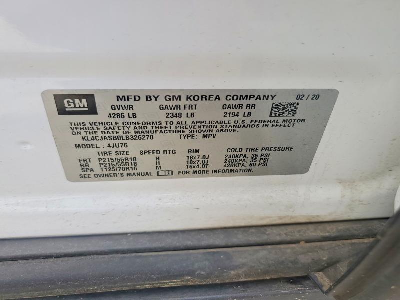 Продаж на аукціоні авто 2020 Buick Encore, vin: KL4CJASB0LB326270, номер лоту: 50018226
